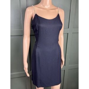 VTG Jessica McClintock Gunne Sax Black Mini Dress 13/14 Gold Flower Straps Party